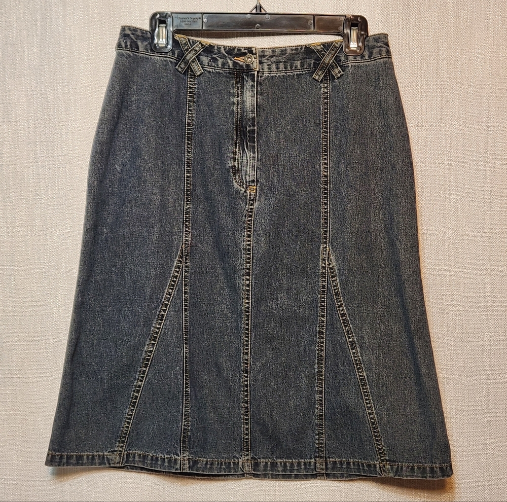 Marsh Landing Dark Dirty  Wash Blue Denim Skirt Cotton  Midi 10